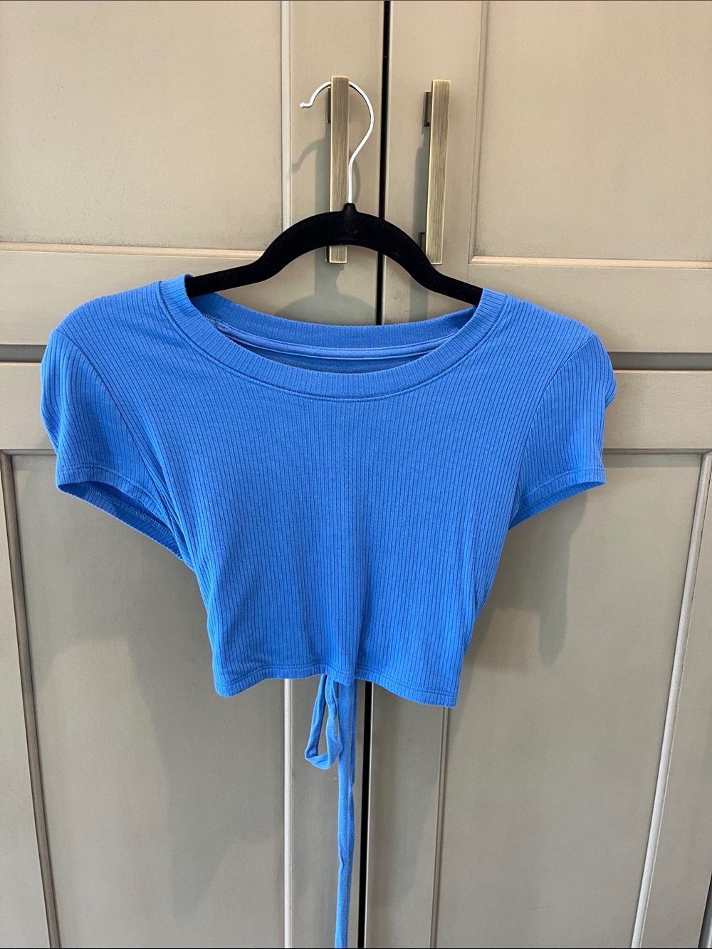 Ribbed Tie-back Crop Top in Blue